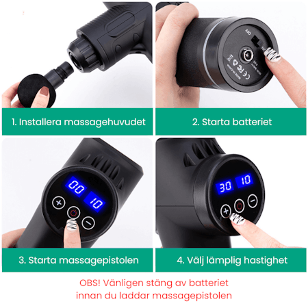 Massasjepistol - inkluderer 6 forskjellige hoder