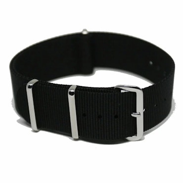 Klassisk Nato strap i svart med silverspänne