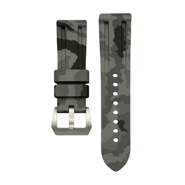 Horus 24mm gummiband - Mörkgrå kamouflage med silverspänne