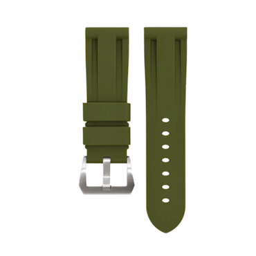 Horus 22mm gummiband - Oliv med silverspänne