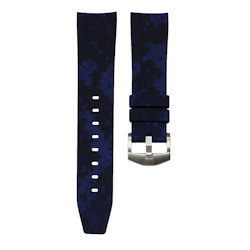 Horus 21mm böjt gummiband - Blå digi kamouflage med silverspänne