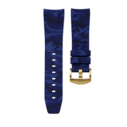 Horus 21mm böjt gummiband - Blått kamouflage med guldspänne