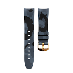 Horus 21mm böjt gummiband - Mörkgrå kamouflage med guldspänne