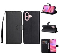 iPhone 16 Lædercover med Kortholder - Sort