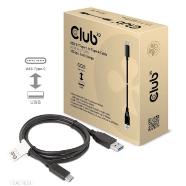 Club 3D CAC-1523 USB 3.1 Gen 2 USB-C til USB-A 60W Kabel Sort