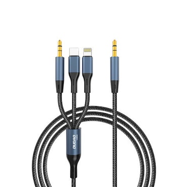 Dudao L12Pro 3.5mm Jack to 3.5mm Jack/USB-C/Lightning 3-in-1 cable 1m grå