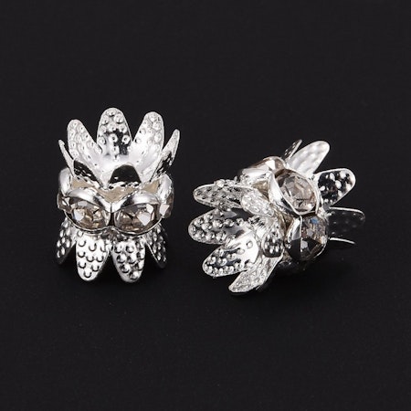 Cap Spacer, Flower silver/crystal 8mm