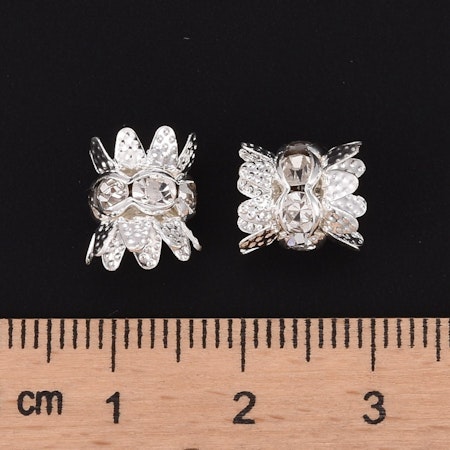 Cap Spacer, Flower silver/crystal 8mm