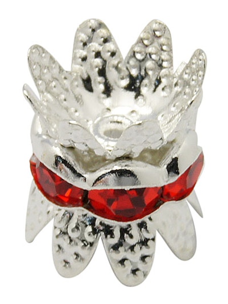 Cap Spacer, Flower silver/red 8mm