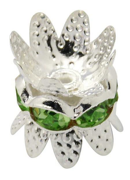 Cap Spacer, Flower silver/green 8mm