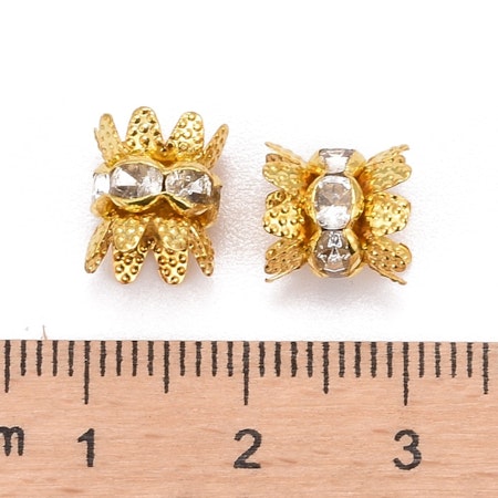 Cap Spacer, Flower gold/crystal 8mm