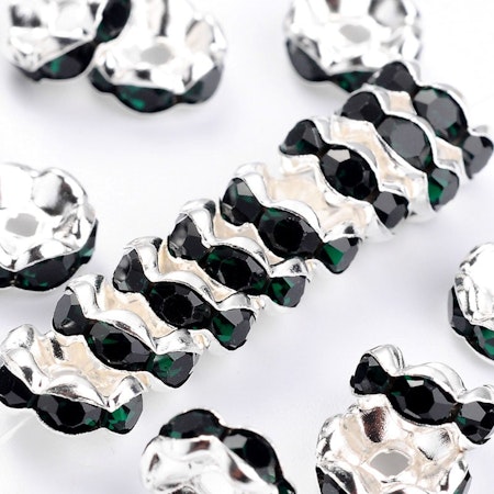 Strassrondeller wave emerald/silver 8mm