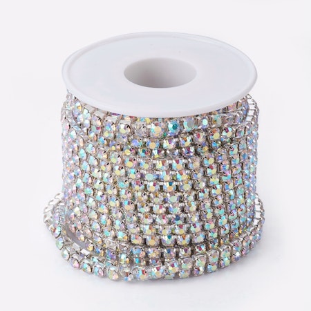 Strasslänk Crystal AB/silver 4mm, 10 yard, rulle