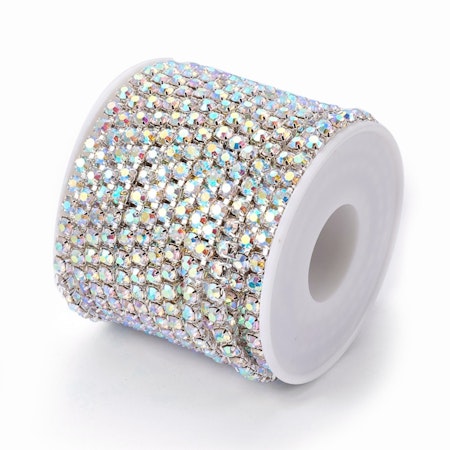 Strasslänk Crystal AB/silver 4mm, 10 yard, rulle