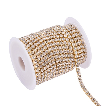 Strasslänk Crystal/gold 4mm, 10 yard, rulle
