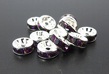 Strassrondeller purple/silver 8mm