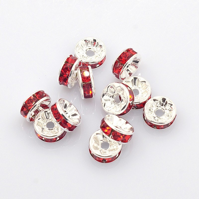 Strassrondeller Red/silver 8mm