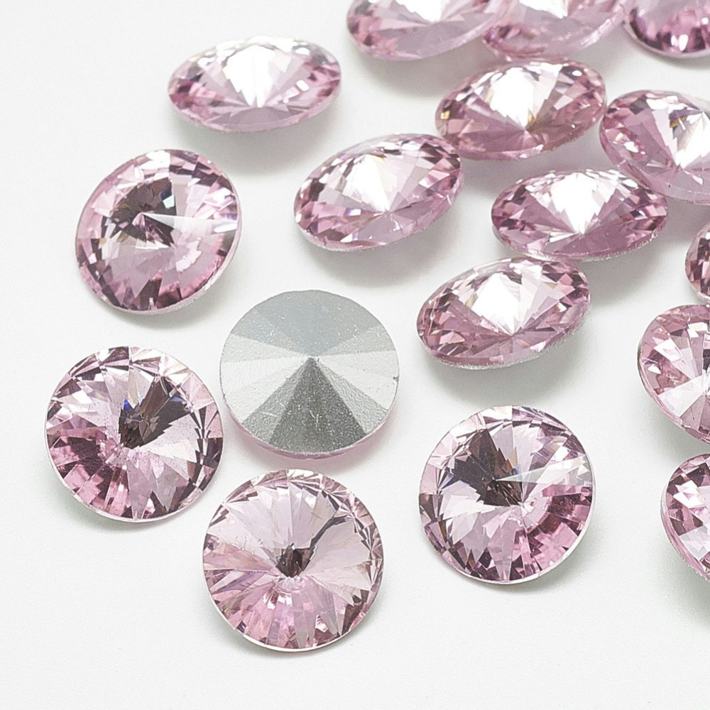 Rhinestone Light rose point back, glas 12mm