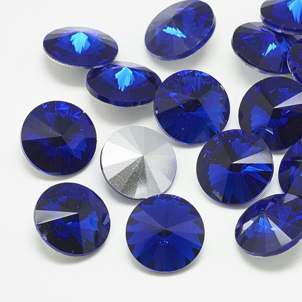 Rhinestone Sapphire point back, glas 12mm