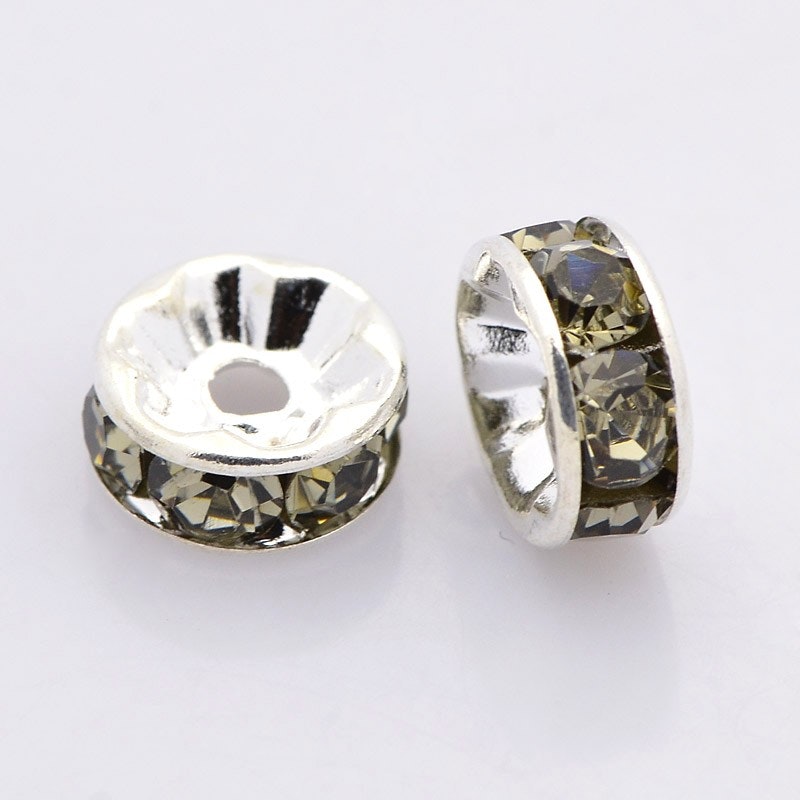 Strassrondeller Black Diamond/silver 8mm, 200st