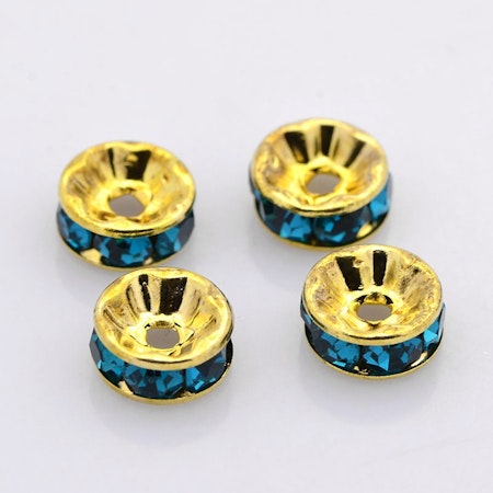 Strassrondeller Blue Zircon/gold 8mm