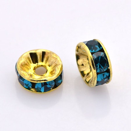 Strassrondeller Blue Zircon/gold 8mm