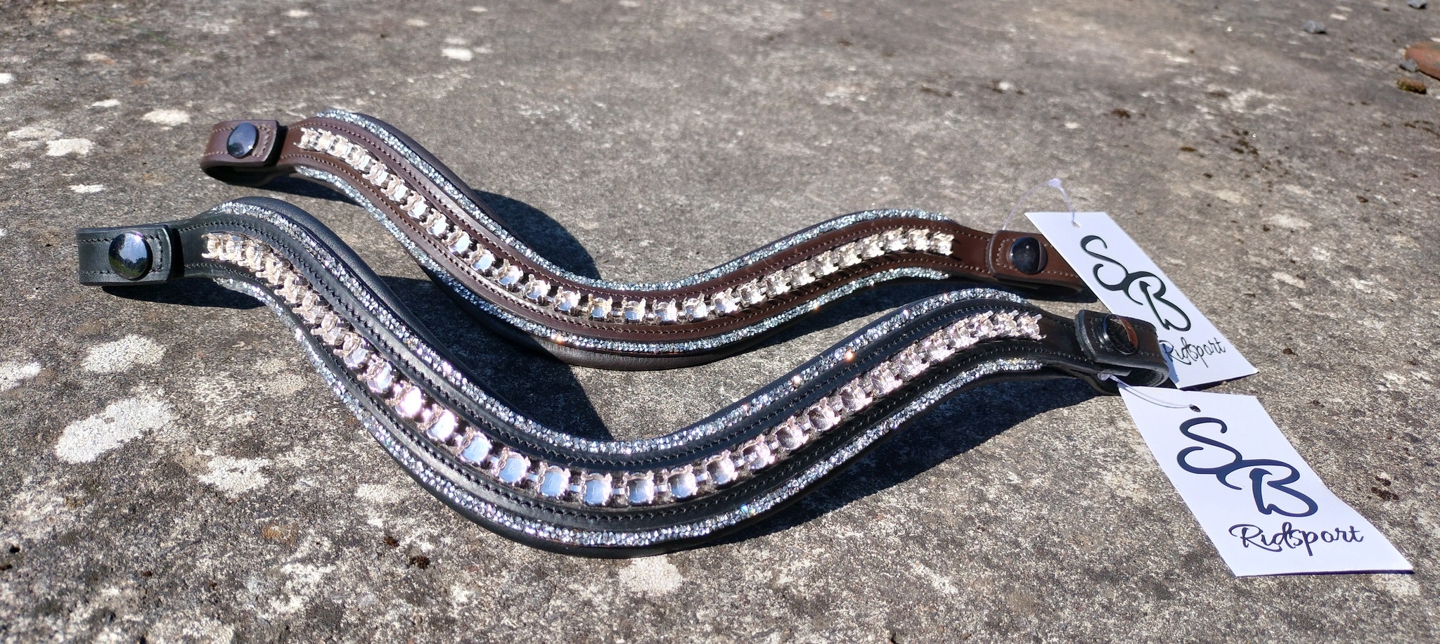 NI extra u-svängt pannband med glitter, 8 mm sew on länk och tryckknappar minishettis -xfull