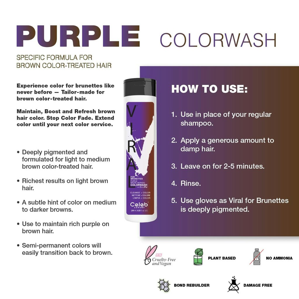 Purple FOR BRUNETTES,Viral Colorwash Schampo, Celeb Luxury