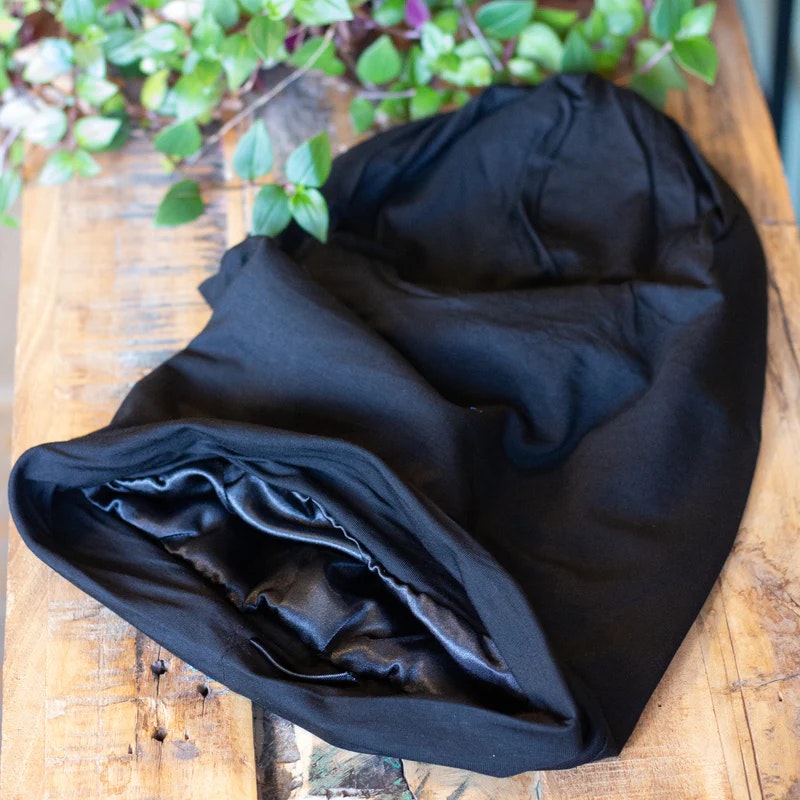 Exta Long Thin Bamboo Satin Lined bonnet beanie - Raw Roots