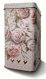 Plåtburk- Creme- Rosa/vita pioner