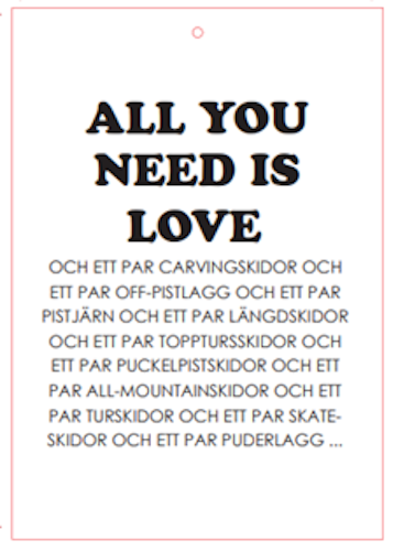 ALL YOU NEED IS LOVE  VYKORT/GIFTTAG
