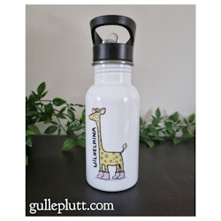 Personlig Vattenflaska m namn, giraff med stövlar