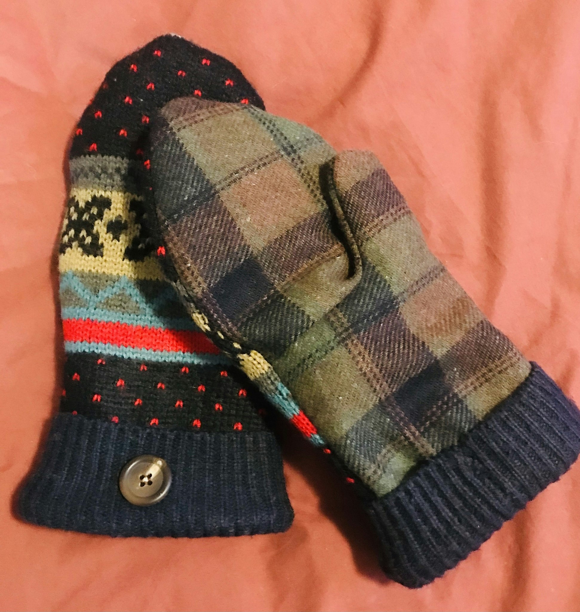 Återbruks vantar / Fairisle, Tweed.