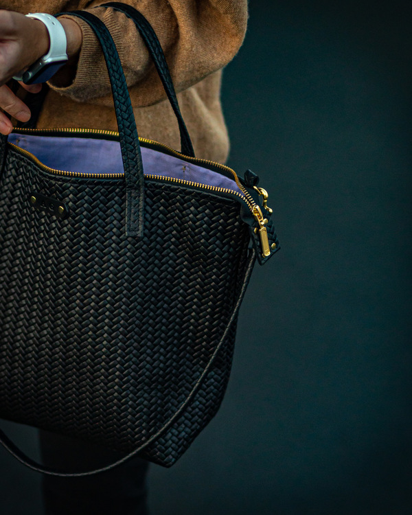 New Tote Bag - Herringbone Leather w/ Zipper
