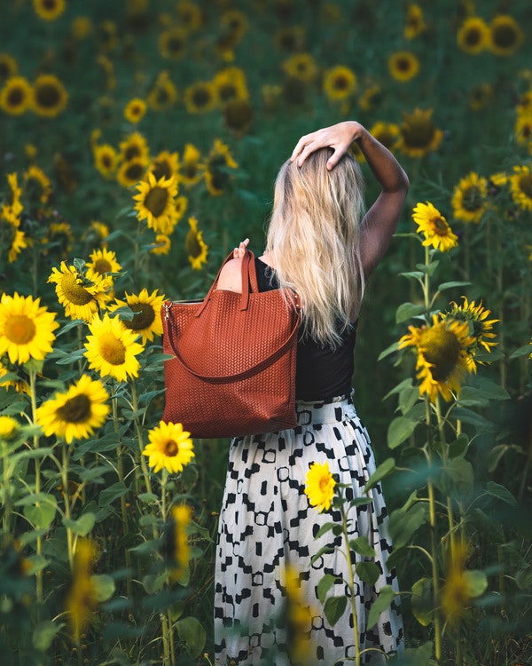 New Tote Bag - Herringbone Leather w/ Zipper