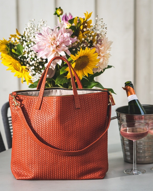 New Tote Bag - Herringbone Leather w/ Zipper