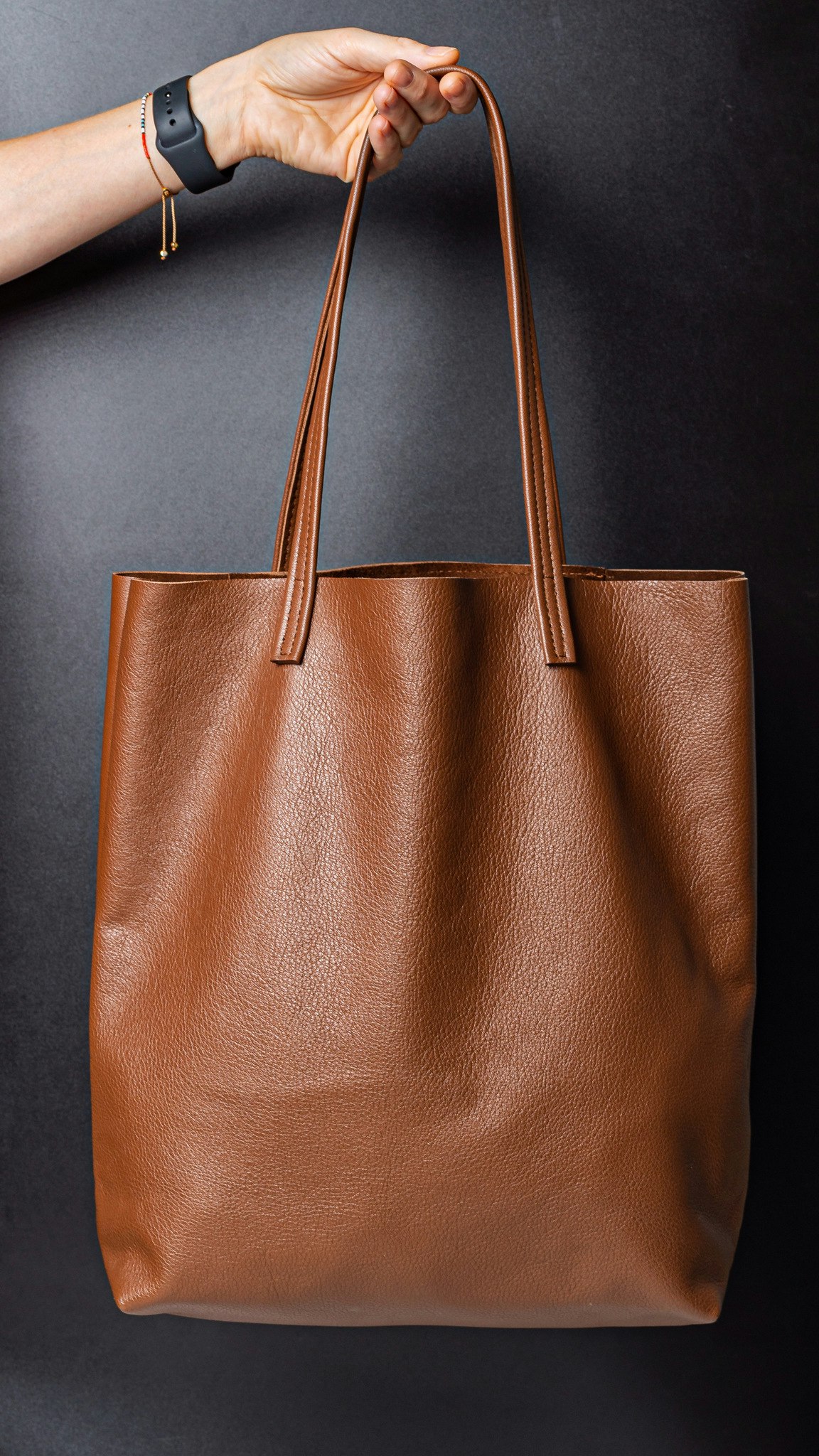 Raw Leather Tote Bag - Cognac Leather