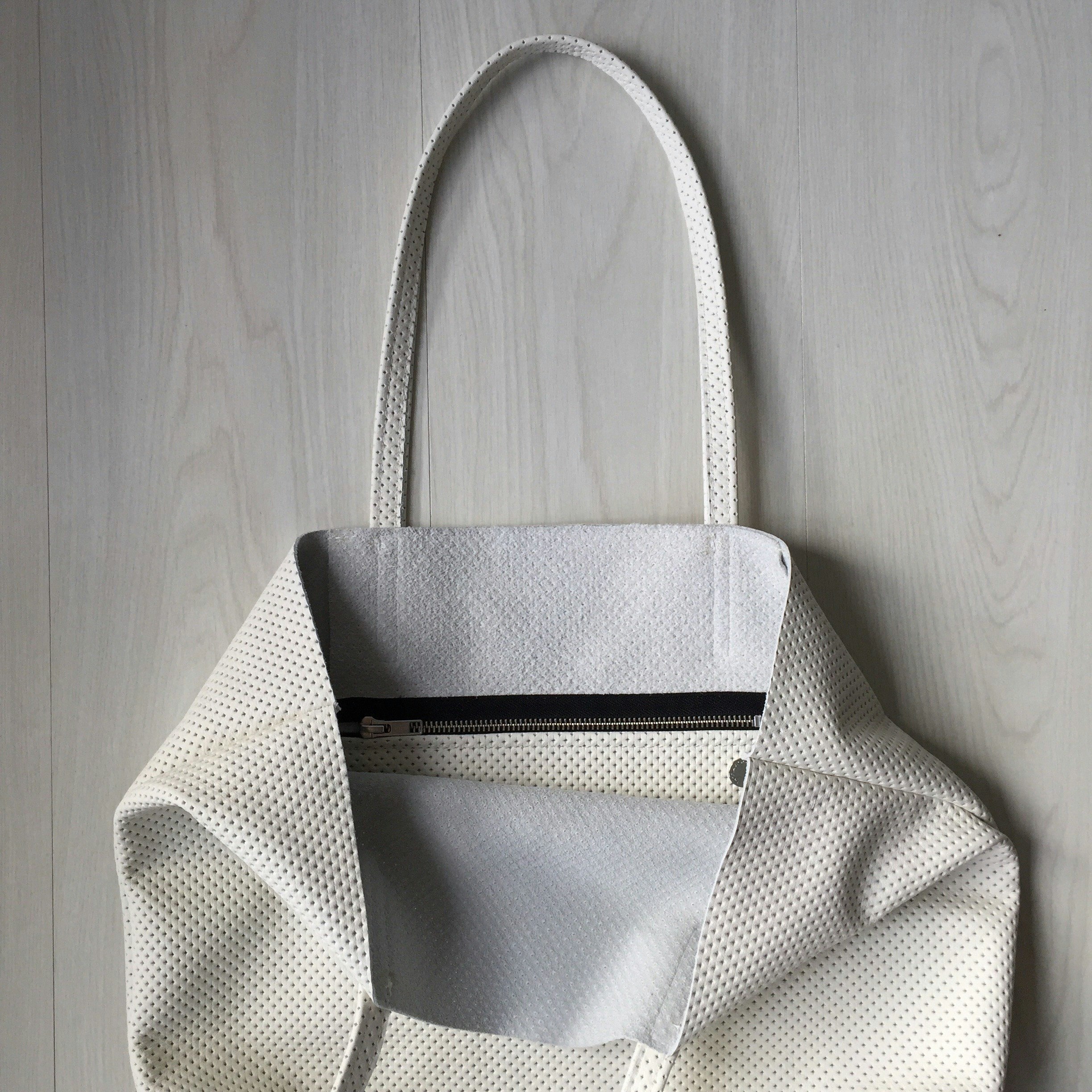 Raw Leather Tote Bag - White perforated