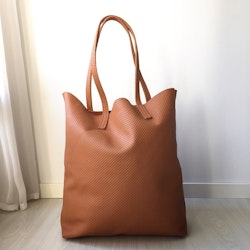 Raw Leather Tote Bag - Perforated Cognac
