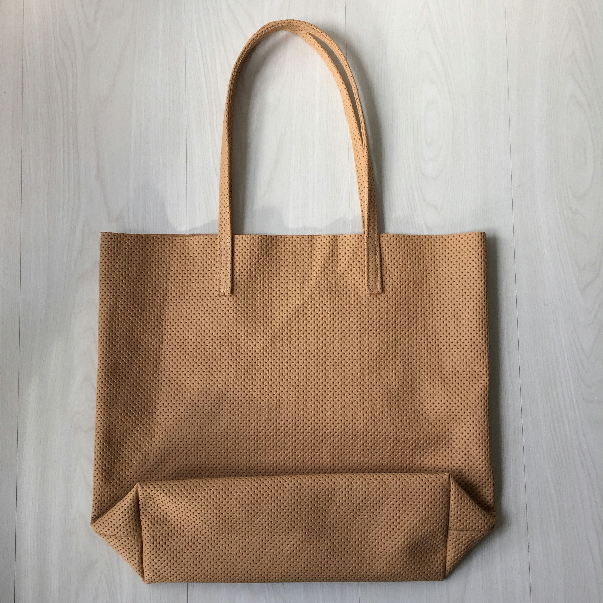 Raw Leather Tote Bag - Tan Perforated Leather