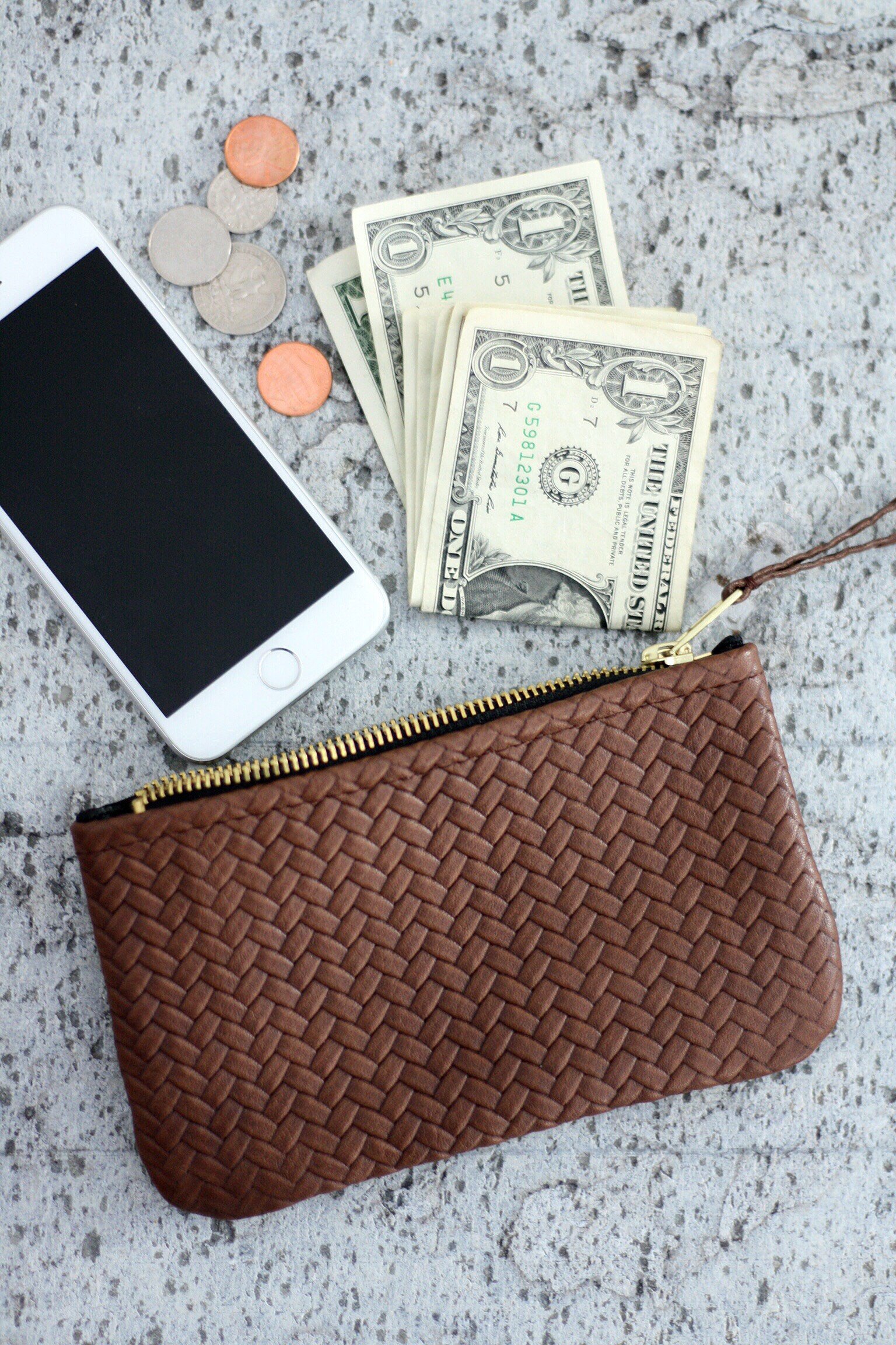 VIP iPhone Wallet - Herringbone Chocolate Brown Leather