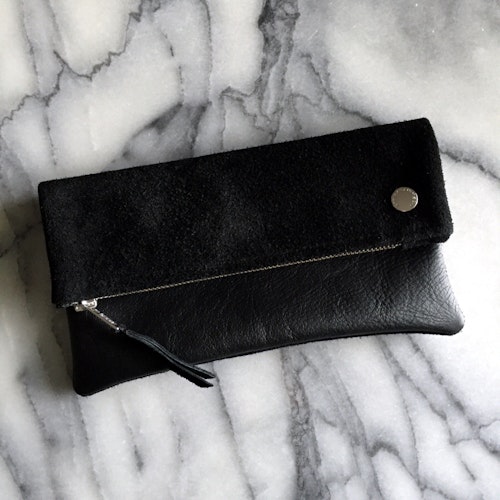 VIP Fold Over Bag - Black Suede & Leather