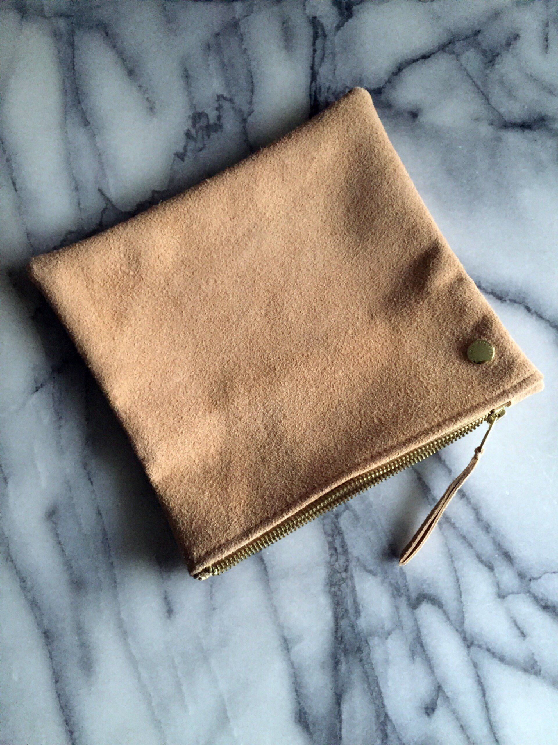 VIP Fold Over Bag - Nude Suede & Leather