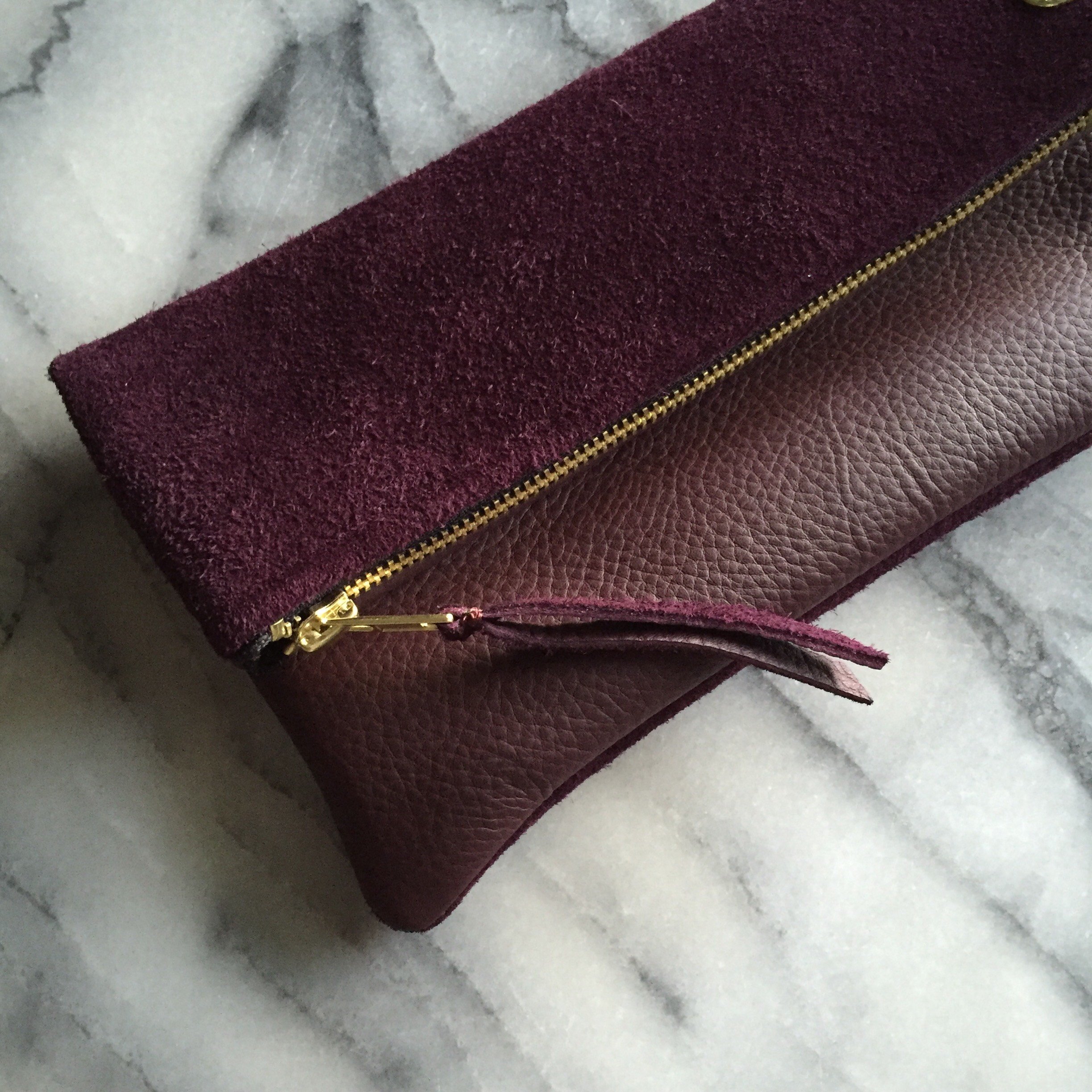 VIP Fold Over Bag - Plum Suede & Leather