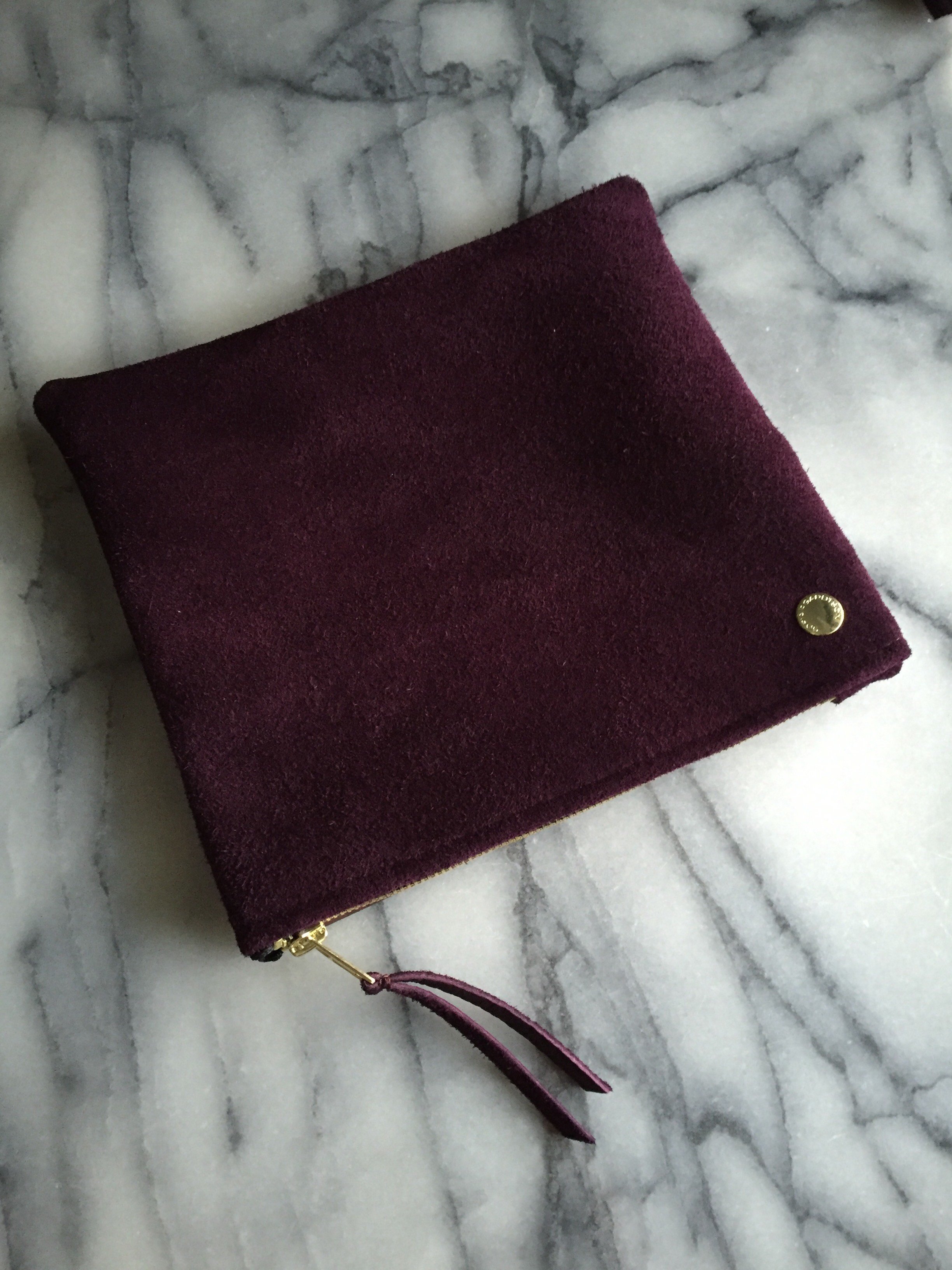 VIP Fold Over Bag - Plum Suede & Leather