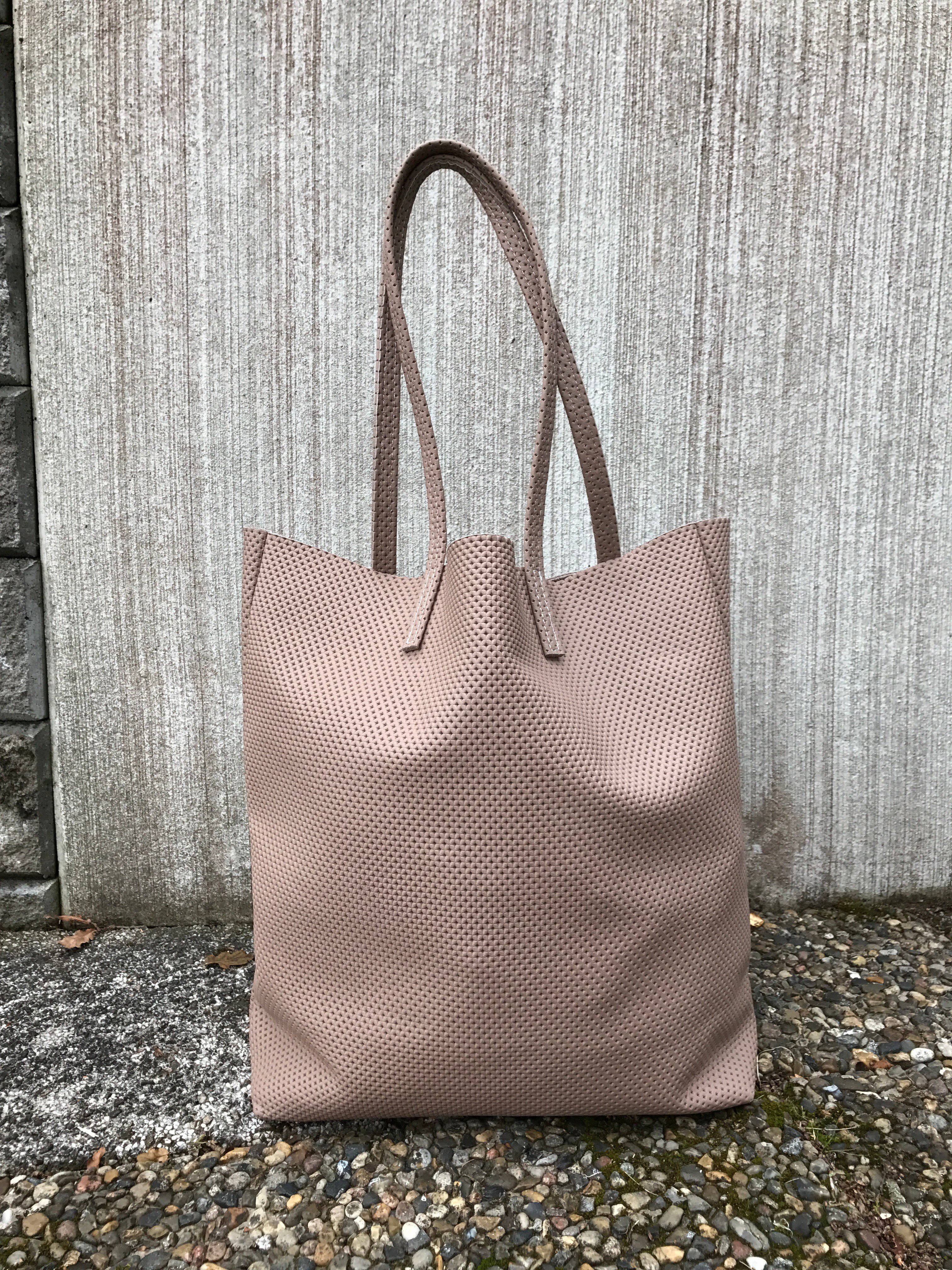 Raw Leather Tote Bag - Light Taupe Perforated