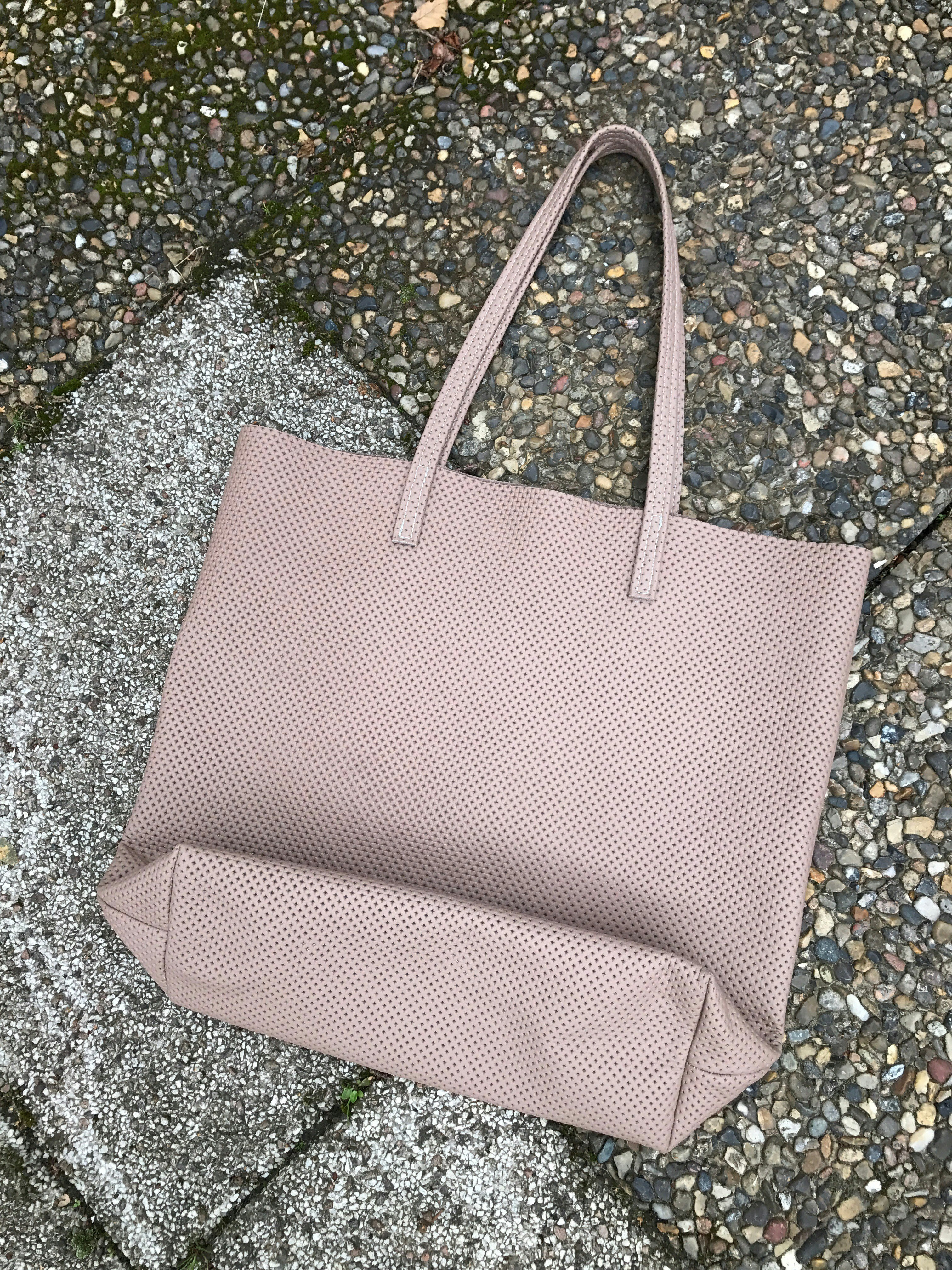 Raw Leather Tote Bag - Light Taupe Perforated