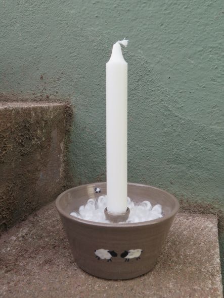 Ljusfat-skål med ullmanschett  SLUTSÅLD