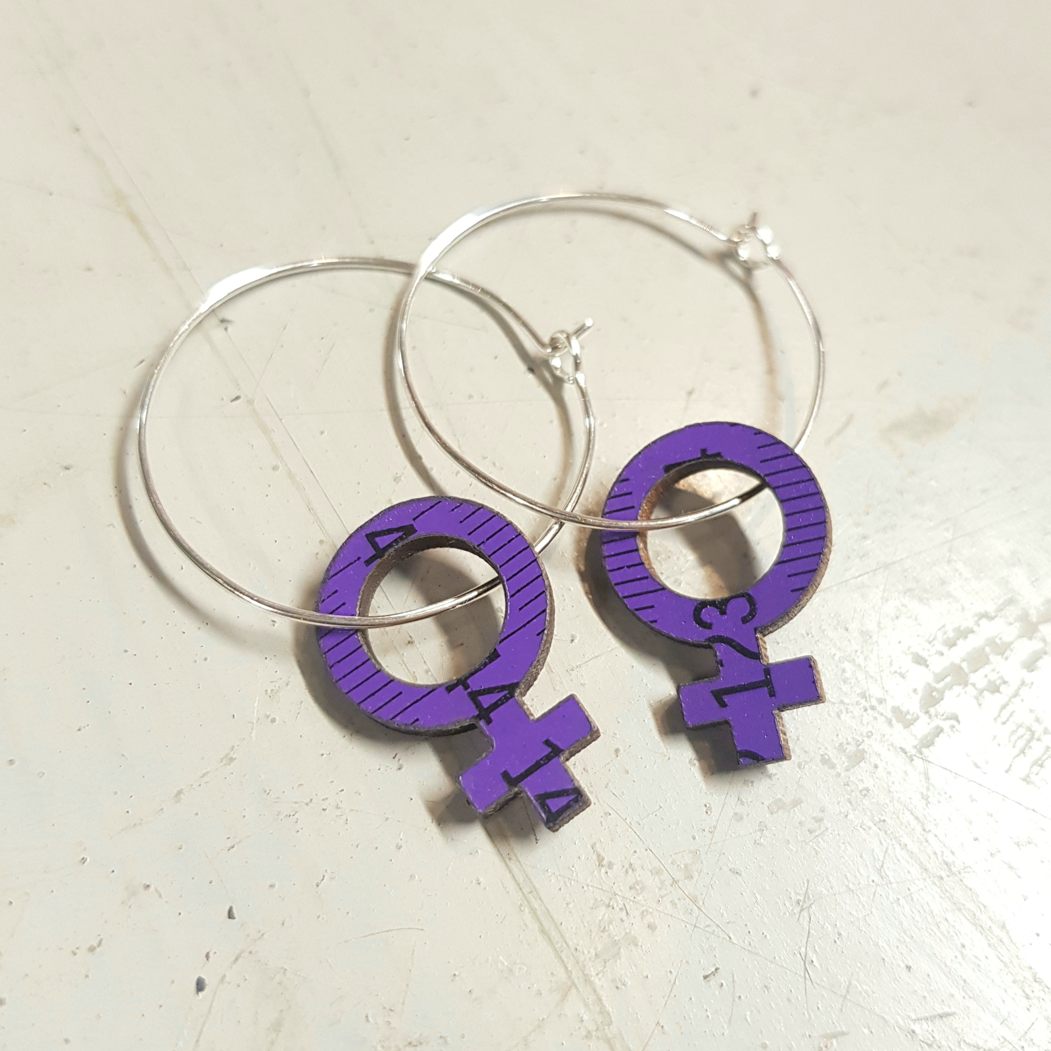 Earrings - Purple Feminist Big hoops