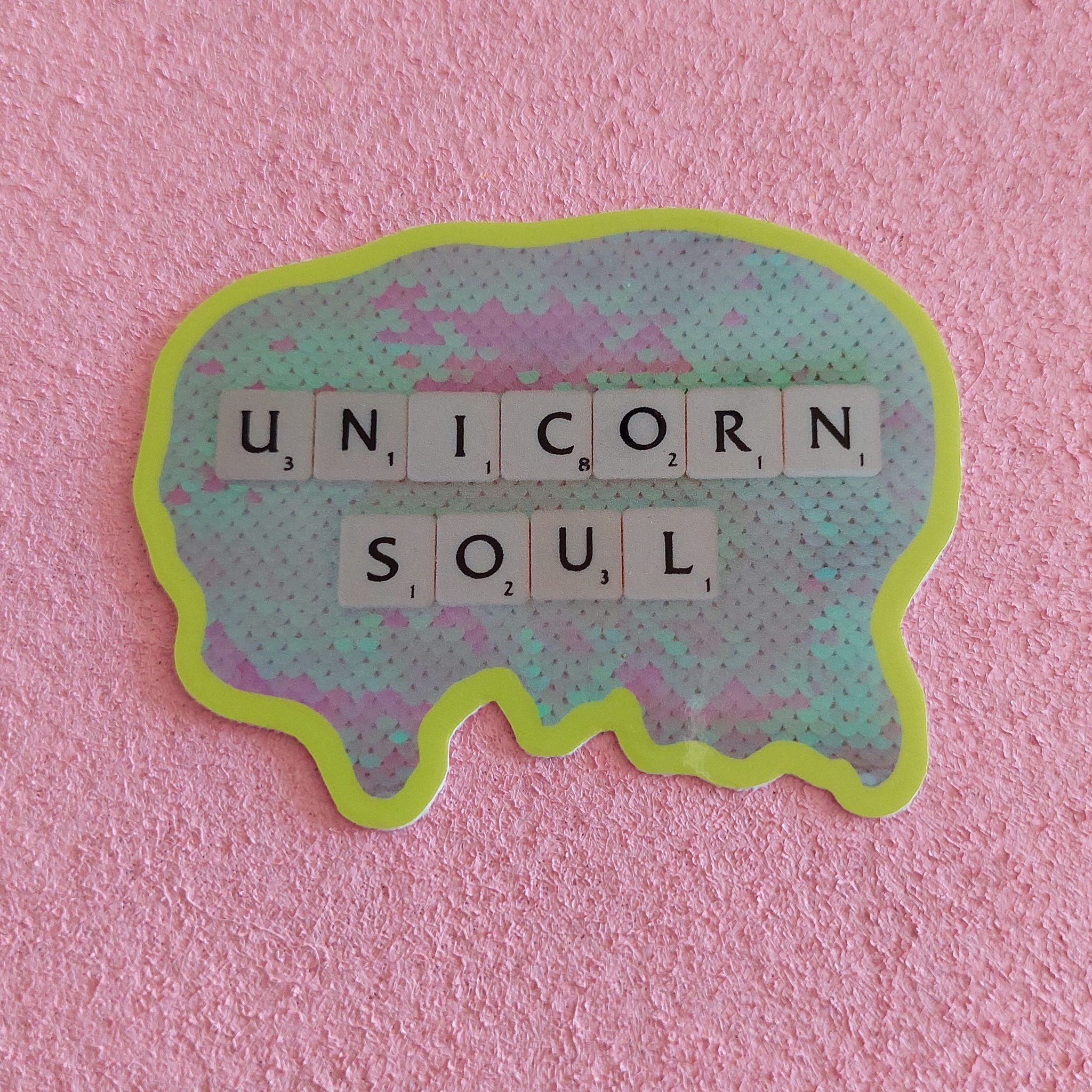Klistermärke - Unicorn soul (neongul rundad kant)
